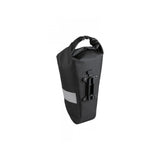 Black Topeak QR Fork Drybag 5.8L bolt-on bikepacking bag with waterproof TPU material attached to a bicycle fork.
