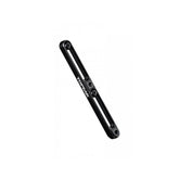 Topeak black CNC aluminum bottle cage extender, adjustable spacer for bike accessories, shown mounted on a bicycle frame.