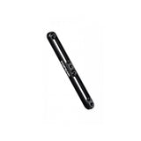 Topeak black CNC aluminum bottle cage extender, adjustable spacer for bike accessories, shown mounted on a bicycle frame.