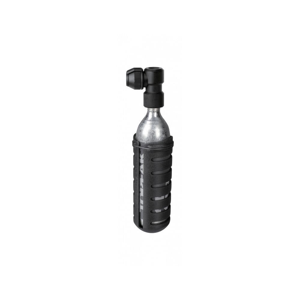 Topeak Nano Airbooster L compact CO2 inflator with 25g cartridge for Presta and Schrader valves, shown in the image.