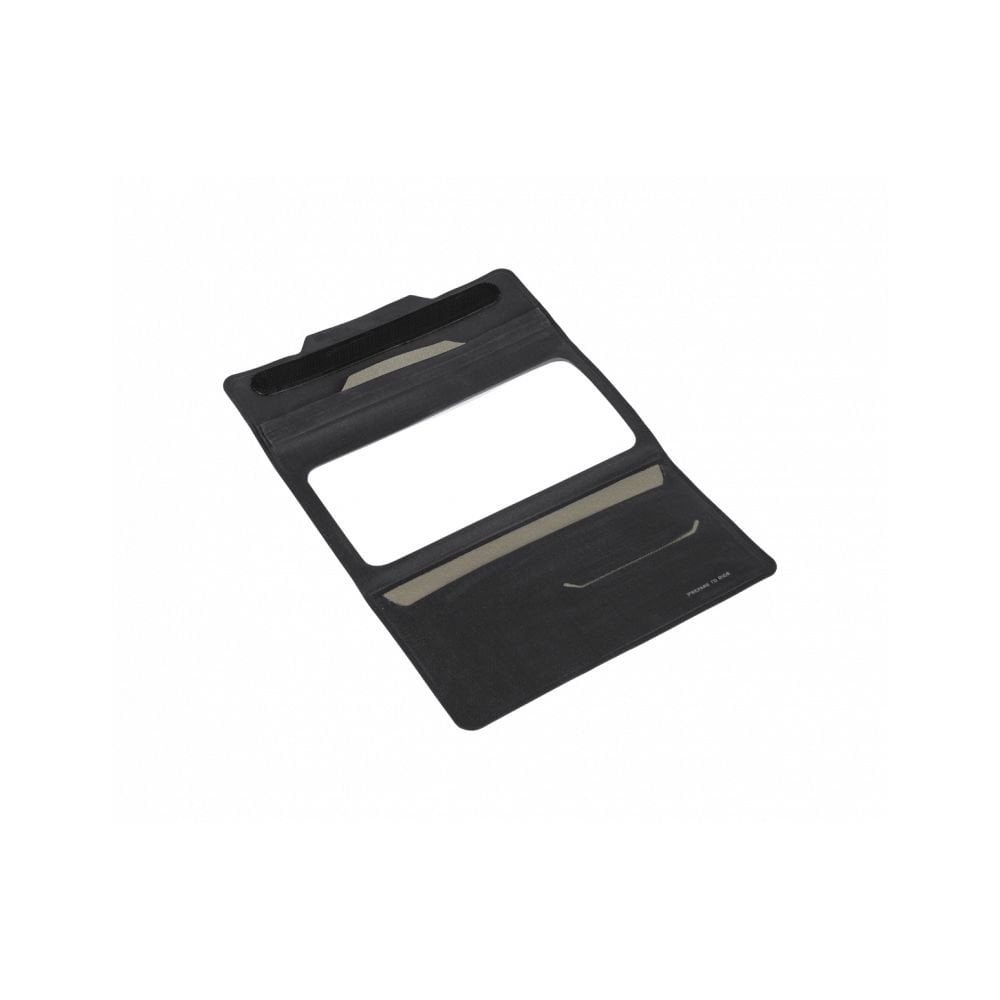Topeak Drywallet Large waterproof phone wallet in black with IPX5 protection, cycling accessory, showing closed wallet with phone inside.