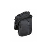 Topeak MTS TrunkBag DXP black bike rack bag with expandable storage, weather-resistant material, and built-in bottle holder.