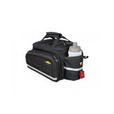Topeak MTX TrunkBag DXP black bike rack bag with pannier 2.0, expandable storage for cycling accessories.