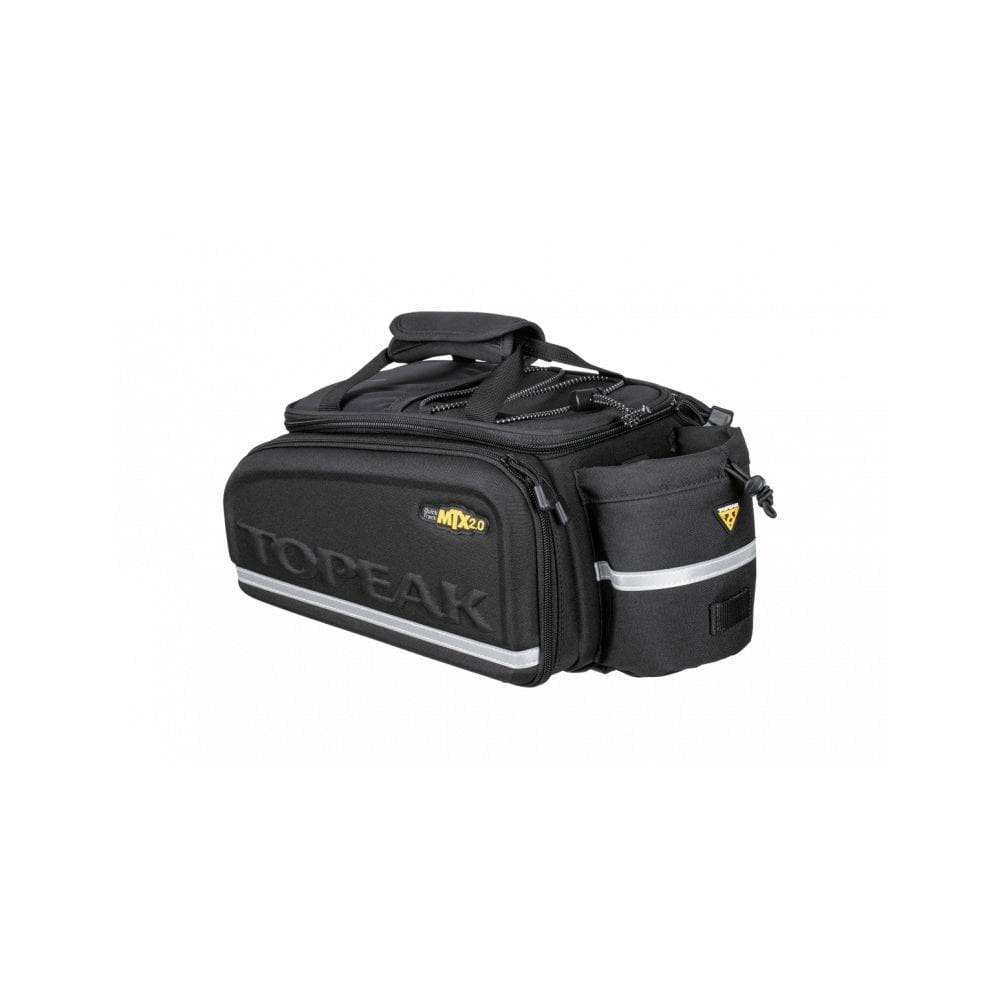 Topeak MTX TrunkBag EXP black bike rack bag with quick-release system and expandable storage for cycling accessories.