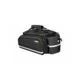 Topeak MTX TrunkBag EXP black bike rack bag with quick-release system and expandable storage for cycling accessories.