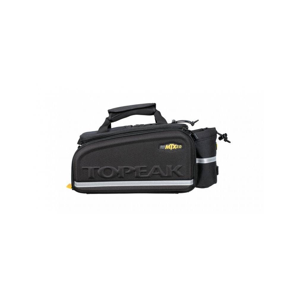 Topeak MTX TrunkBag EXP black bike rack bag with quick-release system and expandable design for cycling accessories.