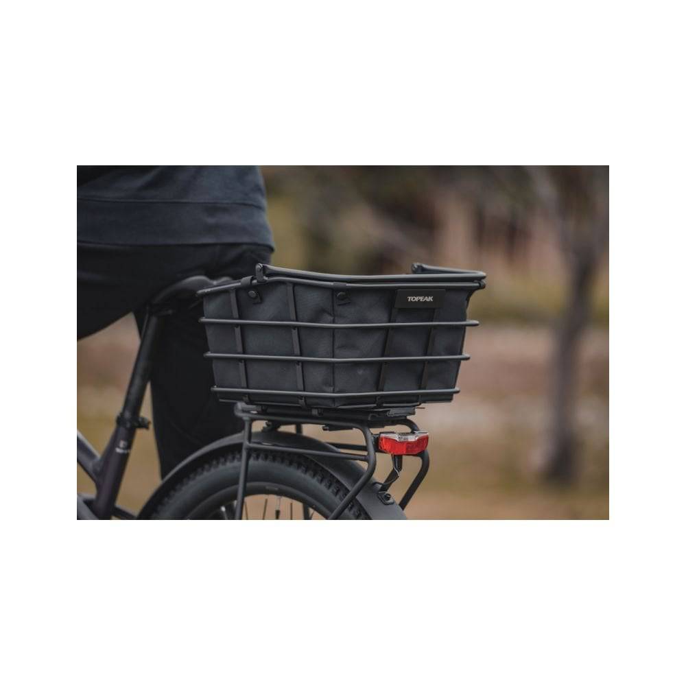 Topeak Omni QuickTrack Large Black Adapter for MTX and RX TrunkBags on rear bike rack, durable accessories for bike storage.