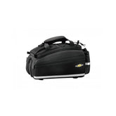Topeak MTS TrunkBag EX 8L black bike rack bag with Velcro mounting system, weather-resistant accessories for cycling.