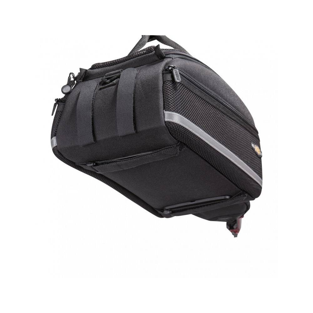 Topeak MTS TrunkBag EX 8L black bike rack bag with Velcro mounting system, weather-resistant cycling accessories.