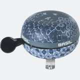 Basil Bohème Indigo Blue bicycle bell, 80mm size, stylish design, loud ding-dong sound, bicycle accessories for alert and style.