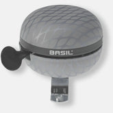 Basil Noir silver metallic bicycle bell with 60mm snakeskin design, urban riding accessory, bicycle accessories, stylish and functional.