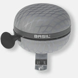 Basil Noir silver metallic bicycle bell with 60mm snakeskin design, urban riding accessory, bicycle accessories, stylish and functional.