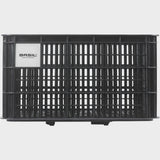 Large Basil Basil Bicycle Crate MIK 40L black recycled synthetic bike basket attached to a bicycle for carrying small items.