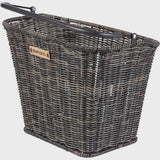 Basil Bremen rattan-look front bike basket in nature brown with KF adapter, designed for bicycle accessories.