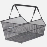 Black Basil Cento S rear bicycle basket with mesh steel construction, compatible with multi-system bike accessories.