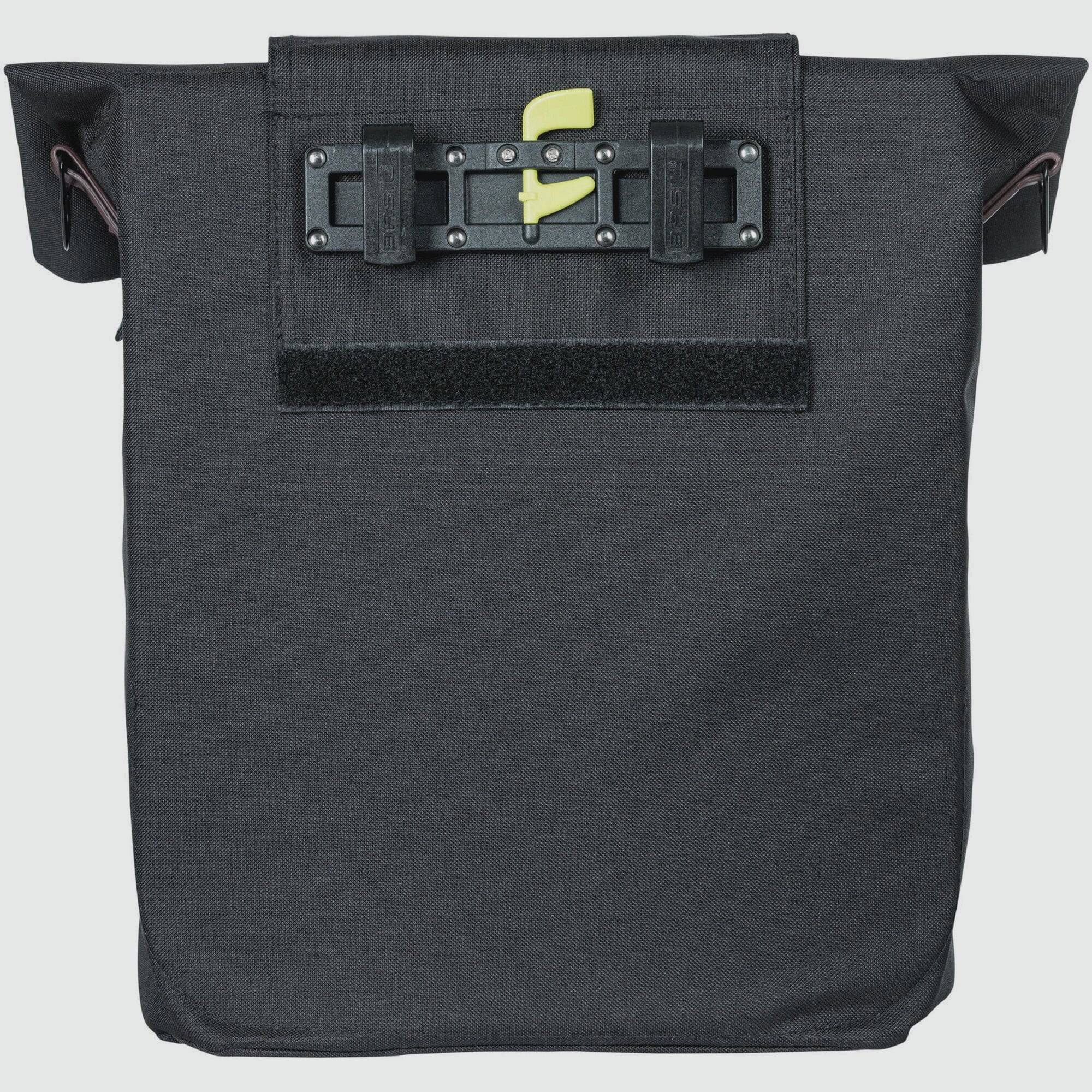 Black Basil City Bicycle Shopper Bag with hook-on system and reflective details, designed for 14-16L capacity.