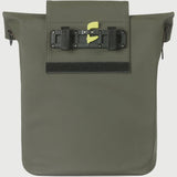 Basil City bicycle shopper bag in moss green with reflective details, hook-on system, and 14-16L capacity for bike accessories.