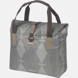 Basil Elegance bicycle shopper bag in Chateau Taupe with hook-on system, 20-26L capacity, designed for bike accessories.