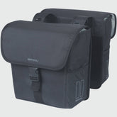 Black Basil GO Double Bike Pannier with 32L capacity, reflective details, and durable solid design for cycling accessories.
