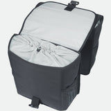 Basil GO Double Bag 32L solid black bike pannier with reflective details, designed for bicycle accessories.