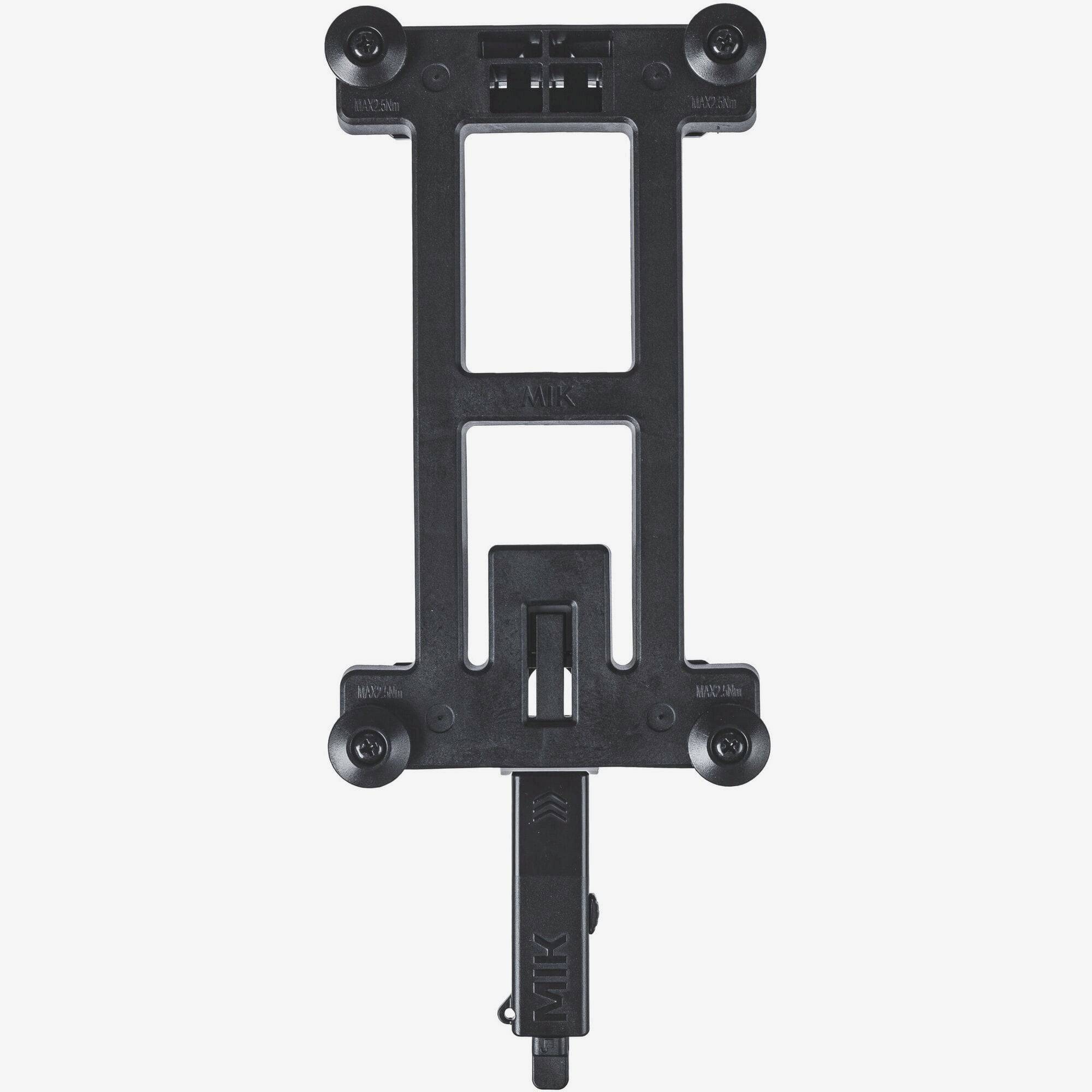 Black MIK Adapter Plate 2.0 lockable accessory for secure attachment of bike baskets and bags on bikes.