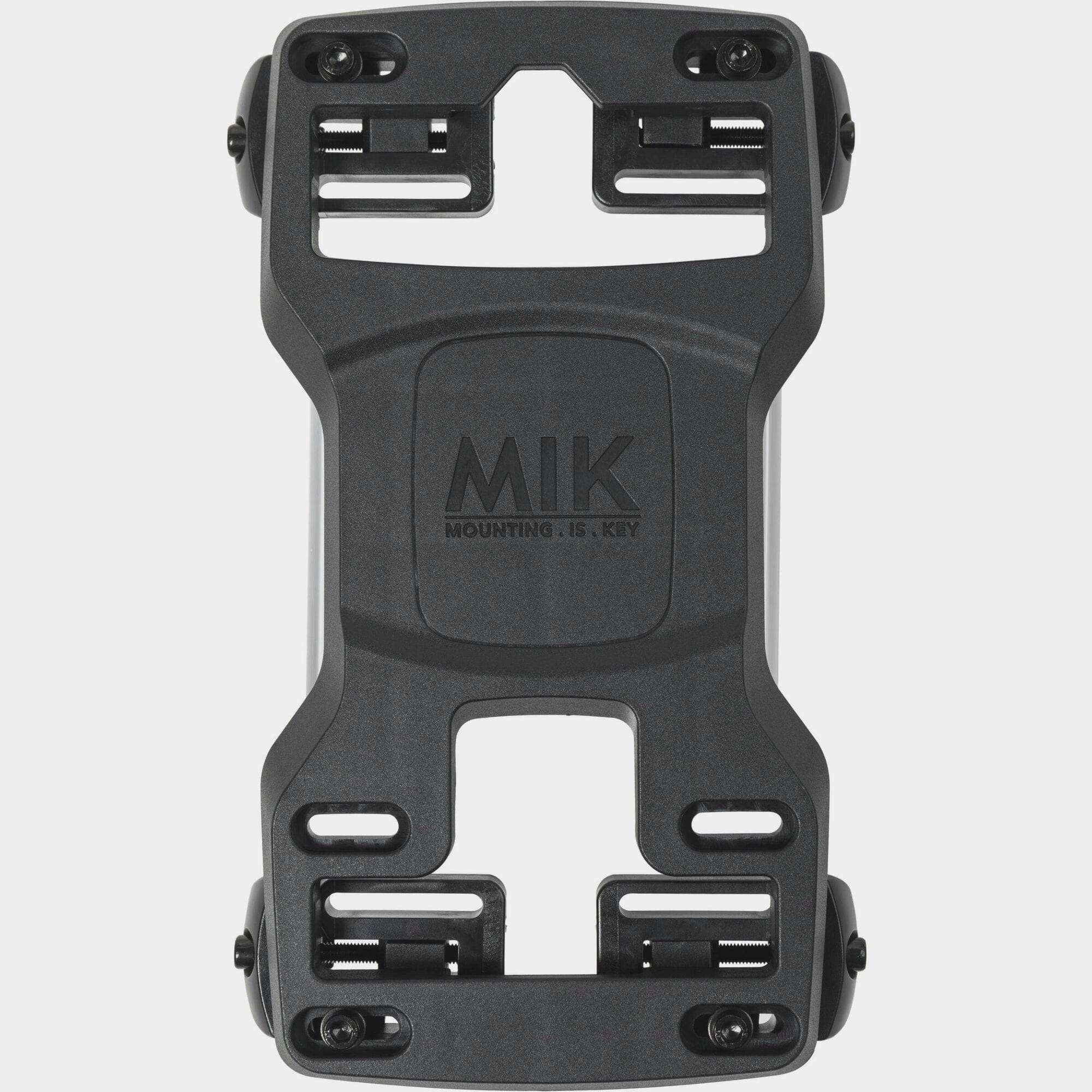 Black Basil MIK carrier plate for bike luggage carriers, fits 100-170mm width, accessory for bike rack mounting.