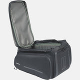 Black Basil Move Trunkbag MIK 10-26L expandable bike bag with adapter plate, designed for bicycle rear rack storage.