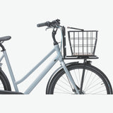Basil Norland MIK 23L bicycle basket in black and natural brown, front and rear carrier compatible, outdoor cycling accessory