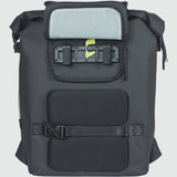 Basil SoHo Nordlicht 17L bicycle backpack in Night Black with integrated LED light, designed for cycling accessories.