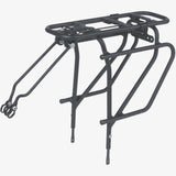 Basil Universal Cargo Carrier MIK STUDS in matte black attached to a 26-29 inch bike, showcasing bike rack accessories.