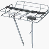 Basil Portland aluminium front bike carrier with lamp mount for 26 and 28-inch bikes, accessories for cycling convenience.