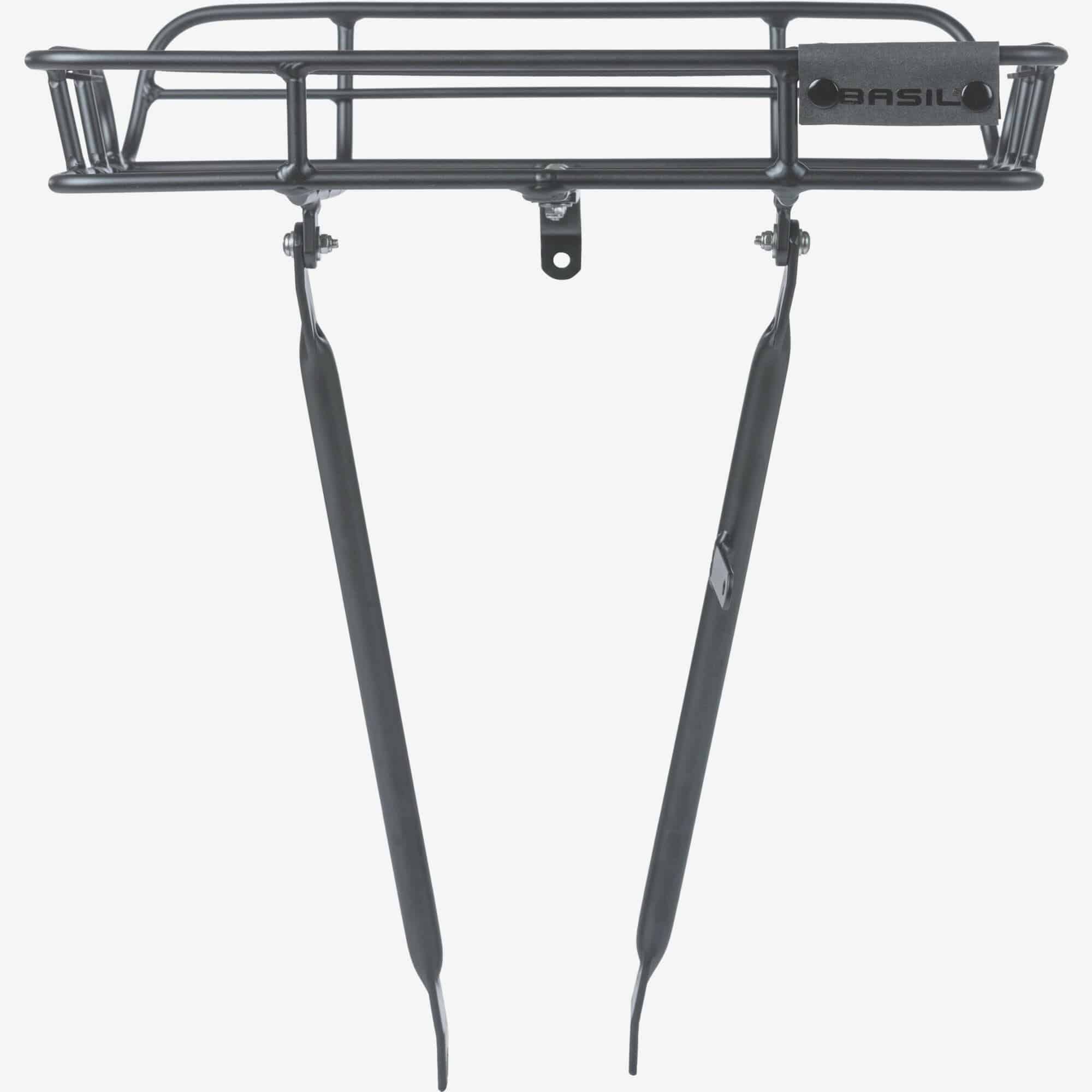 Basil Portland front bike carrier in matte black with vintage style design for 26-28 inch wheels, accessory for bikes.