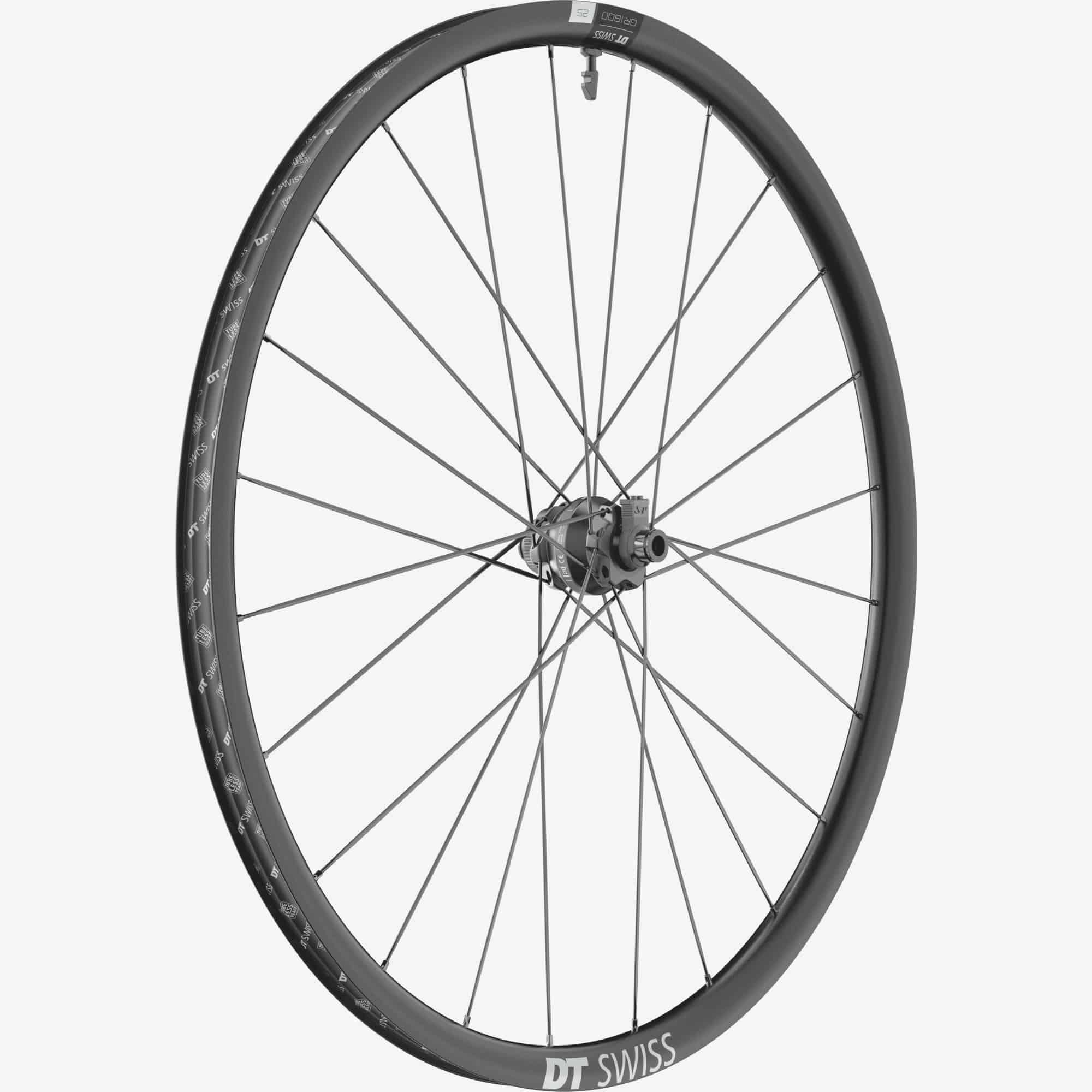 DT Swiss GR 1600 SPLINE 700c front dynamo disc brake wheel with clincher 25x24mm, featuring alloy rim and disc brake compatibility.