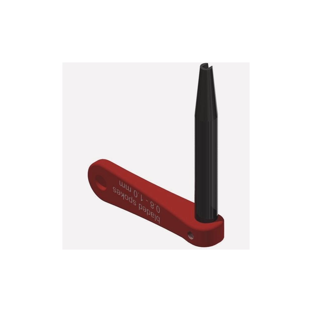 Red DT Swiss Aero Bladed Spoke Holder for wheel building, 0.8-1 mm diameter, bike component tool.