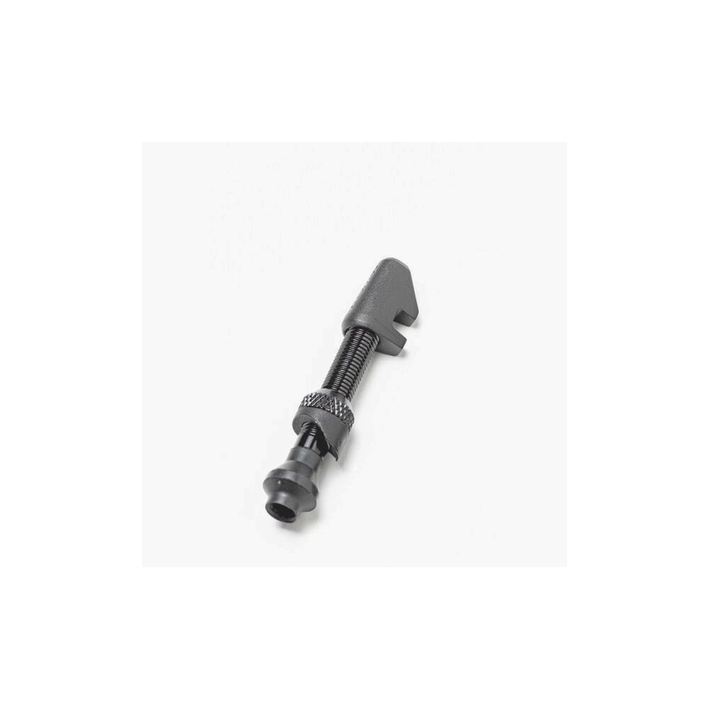 Black DT Swiss lightweight aluminum tubeless valve for 18-25mm asymmetrical rims, designed for bicycle components.
