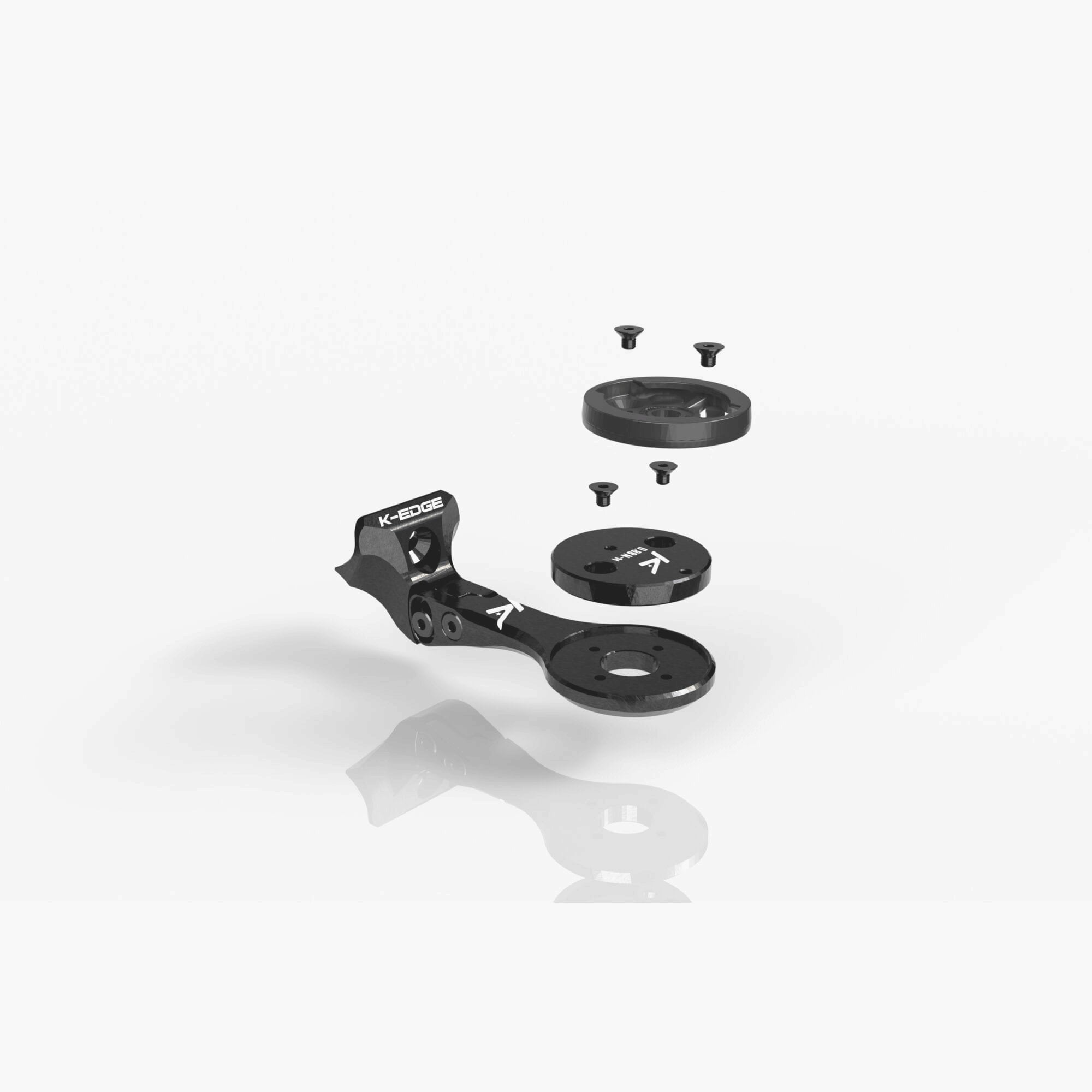 K-Edge off-set spacer for Garmin EDGE 1050 bike computer with compatible mount, shown with accessory in a close-up view.