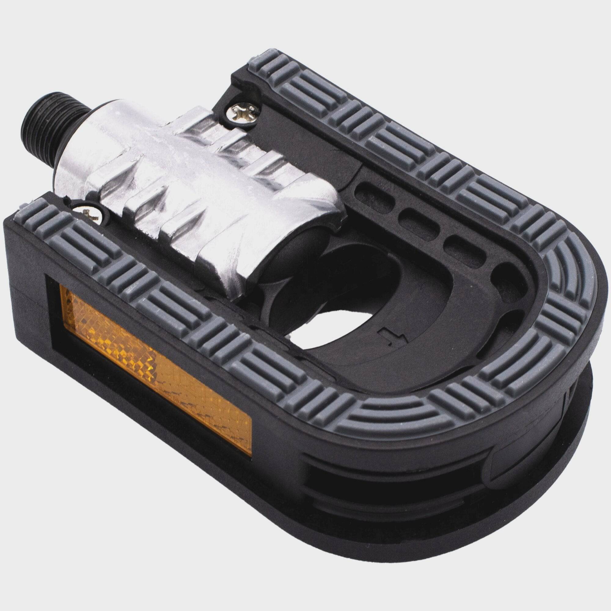 M Part Essential folding bike pedal with non-slip surface and reflectors, showcasing durable cycling component design.