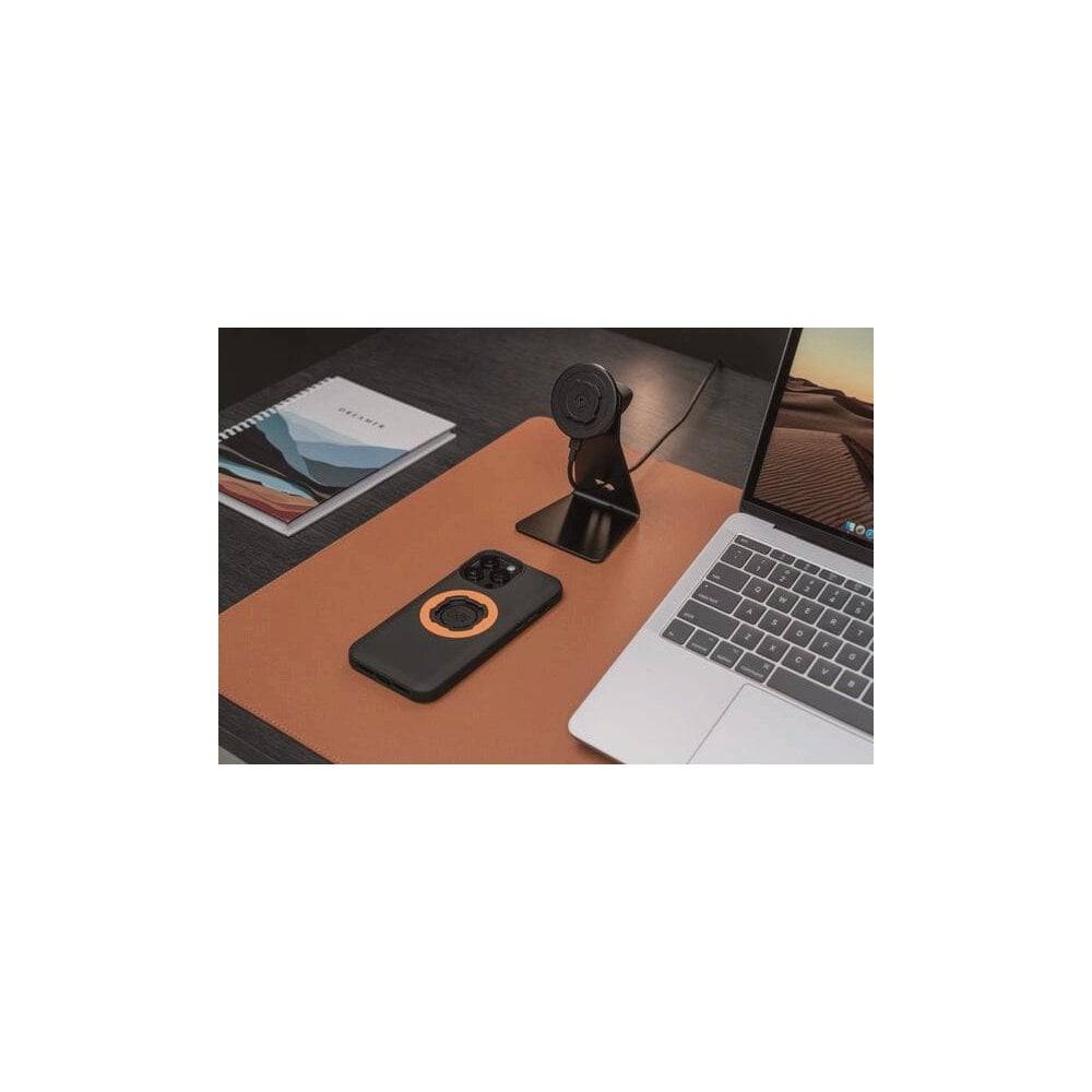Quad Lock Desk Mount V2 smartphone holder with adjustable arm and nano suction base for secure desk attachment.
