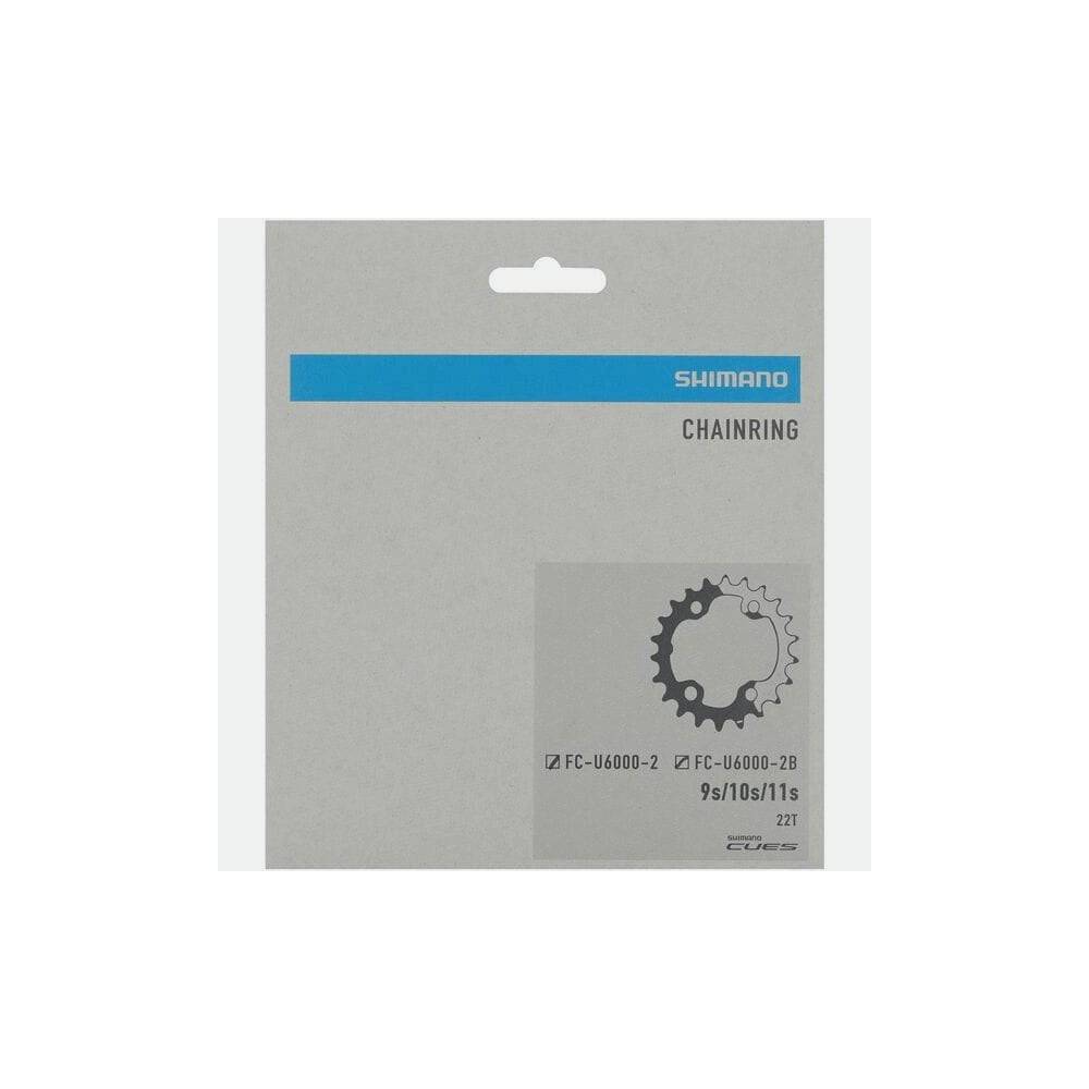 Shimano CUES FC-U6000-2 double chainring for MTB, 22T, designed for 36-22T gear setups on 11/10/9 speed bikes.
