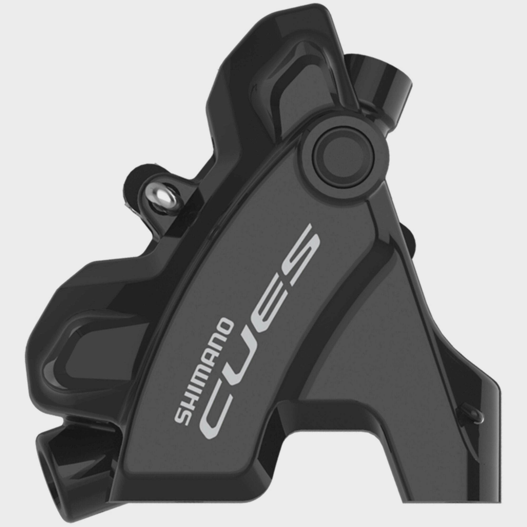 Shimano CUES BR-U6030 rear flat mount brake caliper in black, component with mounting hardware, no rotor adapter included.