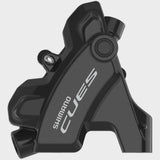 Shimano CUES BR-U6030 rear flat mount brake caliper in black, component with mounting hardware, no rotor adapter included.