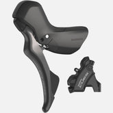 Shimano CUES hydraulic mechanical STI shifter set with flat mount rear caliper for road bike components.