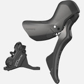 Shimano CUES hydraulic mechanical STI shifter and flat mount caliper set for front 160mm brake system.
