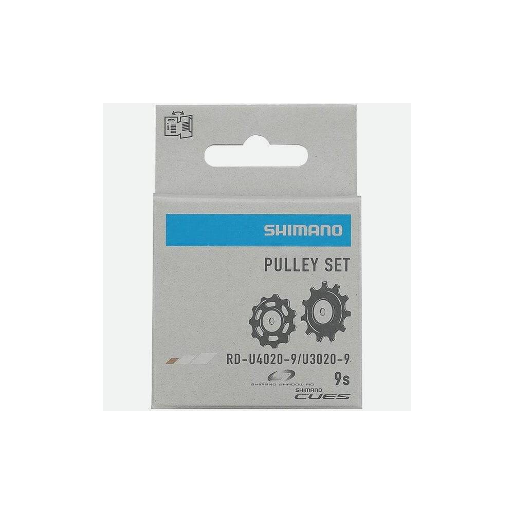 Shimano CUES RD-U4020 U3020 tension and guide pulley set for mountain bike rear derailleur, with metal and plastic components.