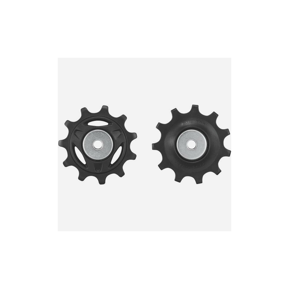 Shimano CUES RD-U6050 MTB rear derailleur tension and guide pulley set with metal pulleys and mounting hardware.