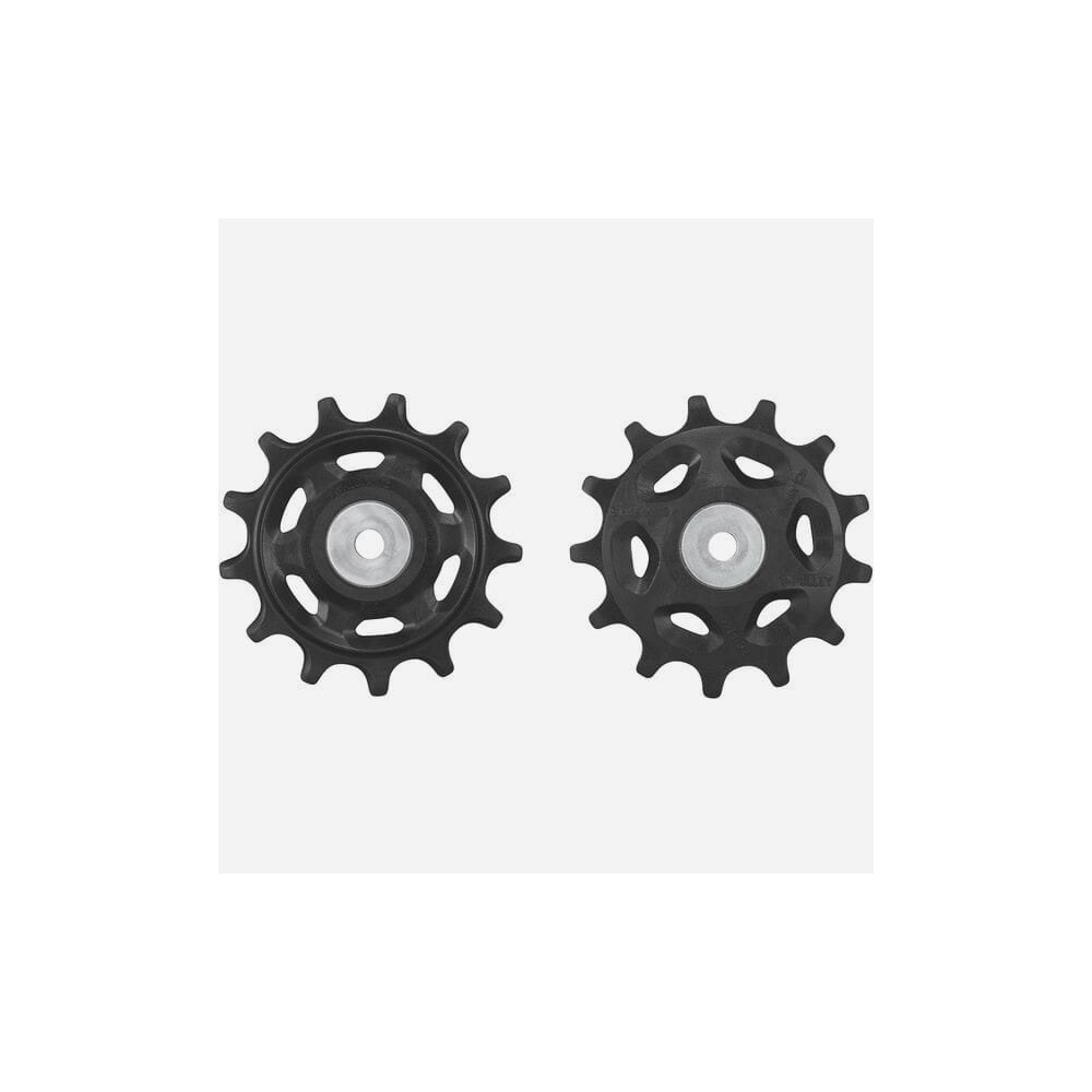 Shimano CUES RD-U8000 mountain bike rear derailleur tension and guide pulley set, replacement components for MTB gear shifting.