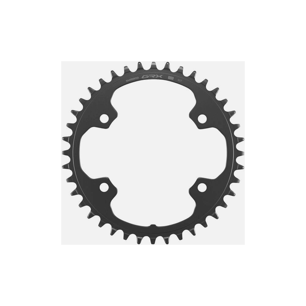Shimano GRX FC-RX610-1 12-speed 40T single chainring for 1X crankset, bike components with black finish and mounting holes.
