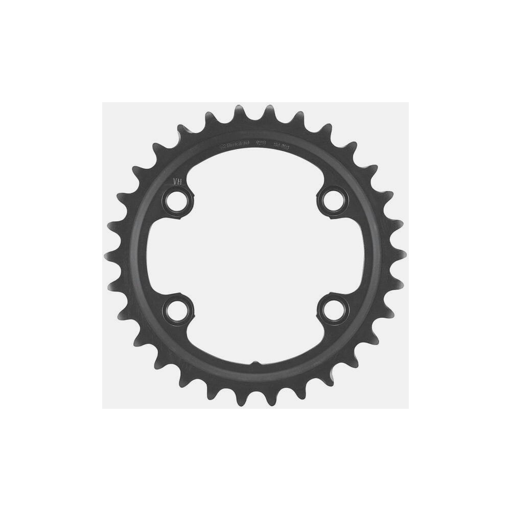 Shimano GRX FC-RX610-2 12-speed gravel bike double chainring 46-30T component with black finish and gear teeth visible.