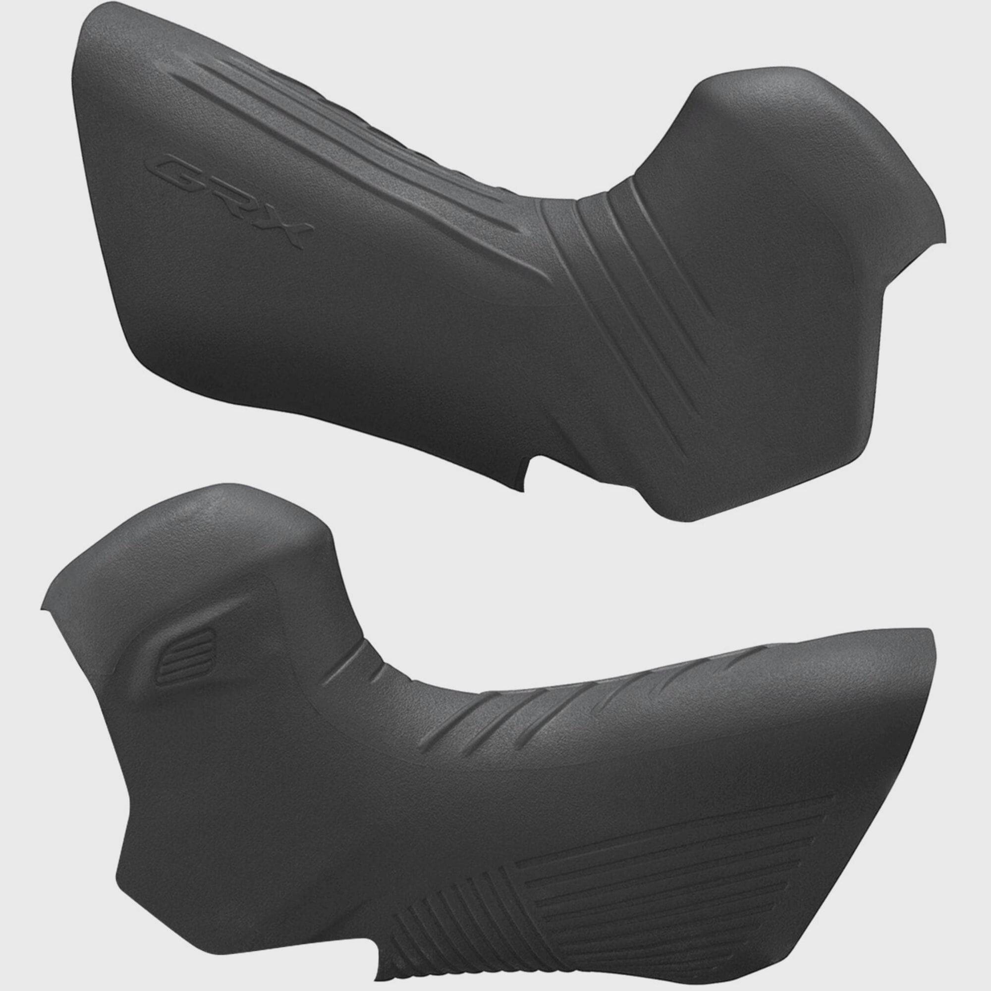 Shimano GRX ST-RX825 shifter bracket covers pair, genuine replacement components for bike shifters, black plastic.