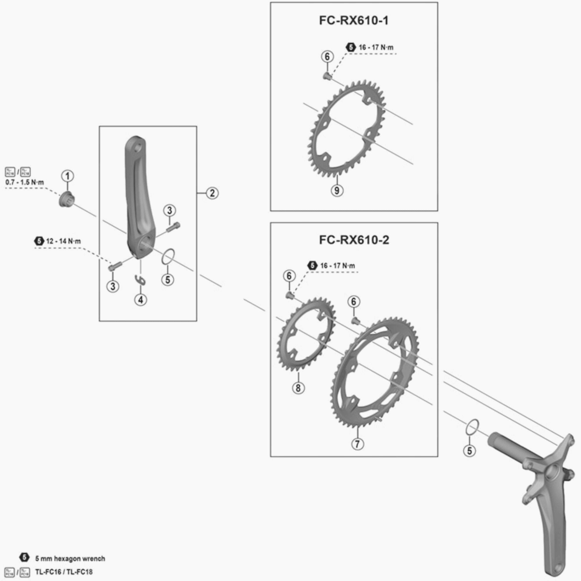Shimano FC-RX600 left hand bike crank arm 165mm replacement component for cycling enthusiasts